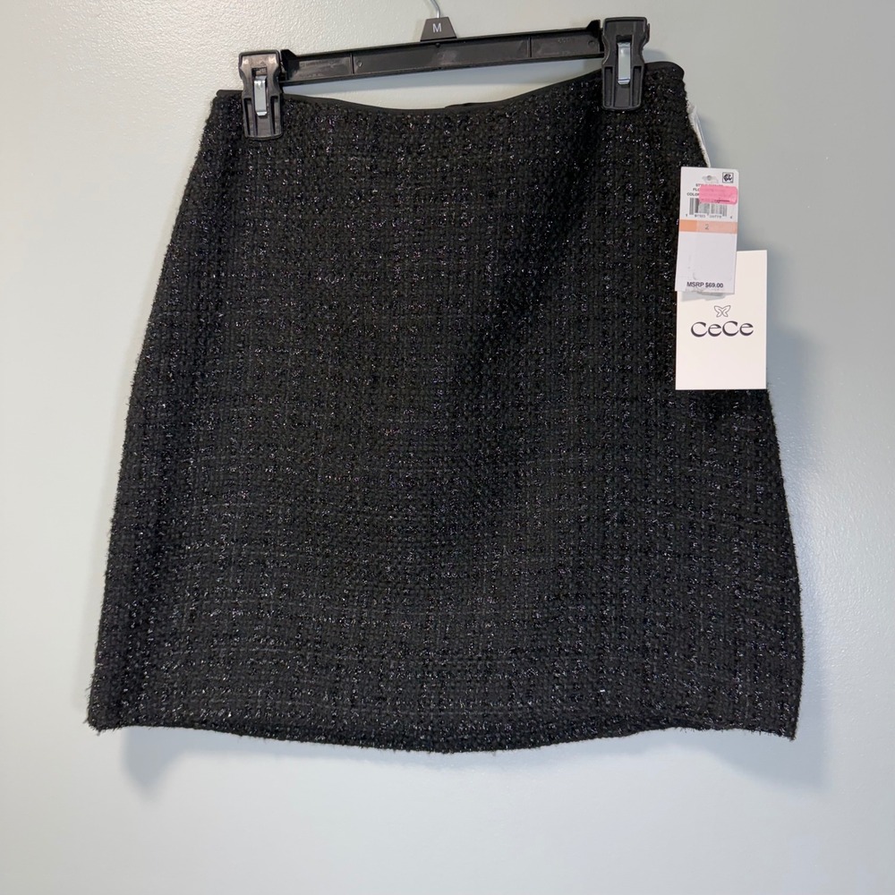 CeCe Womens Black Metallic Tweed A-Line Mini Skirt Size 2 NWT